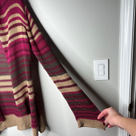 Wooden Ships Paola Buendia Striped Open Knit Cardigan Sweater M/L Boho Coastal - Picture 5 of 10